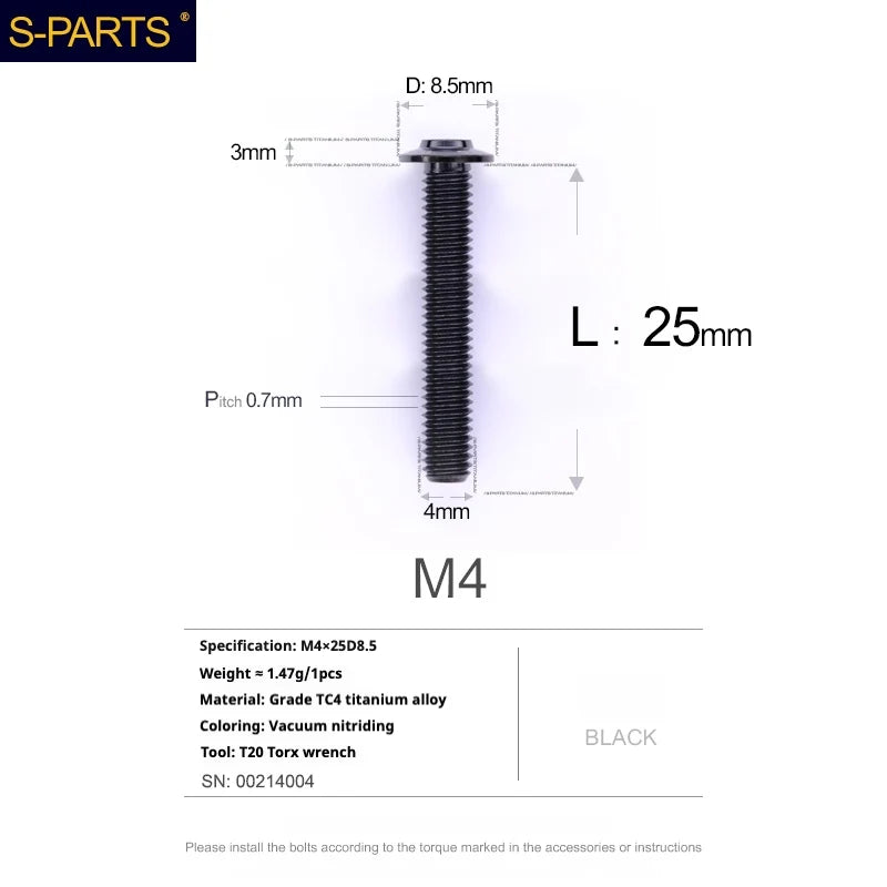 S-PARTS A3 Umbrella Head M4 Titanium Screws | L06-35mm D8.5 | Motorcycle / Car TC4 Bolts - Detail 62