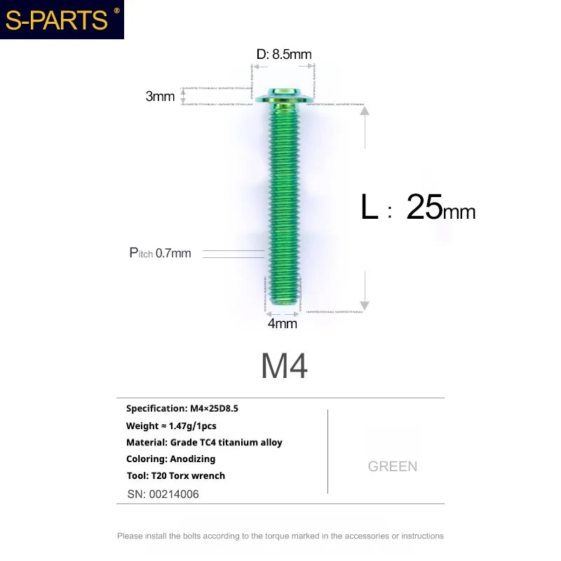 S-PARTS A3 Umbrella Head M4 Titanium Screws | L06-35mm D8.5 | Motorcycle / Car TC4 Bolts - Detail 65