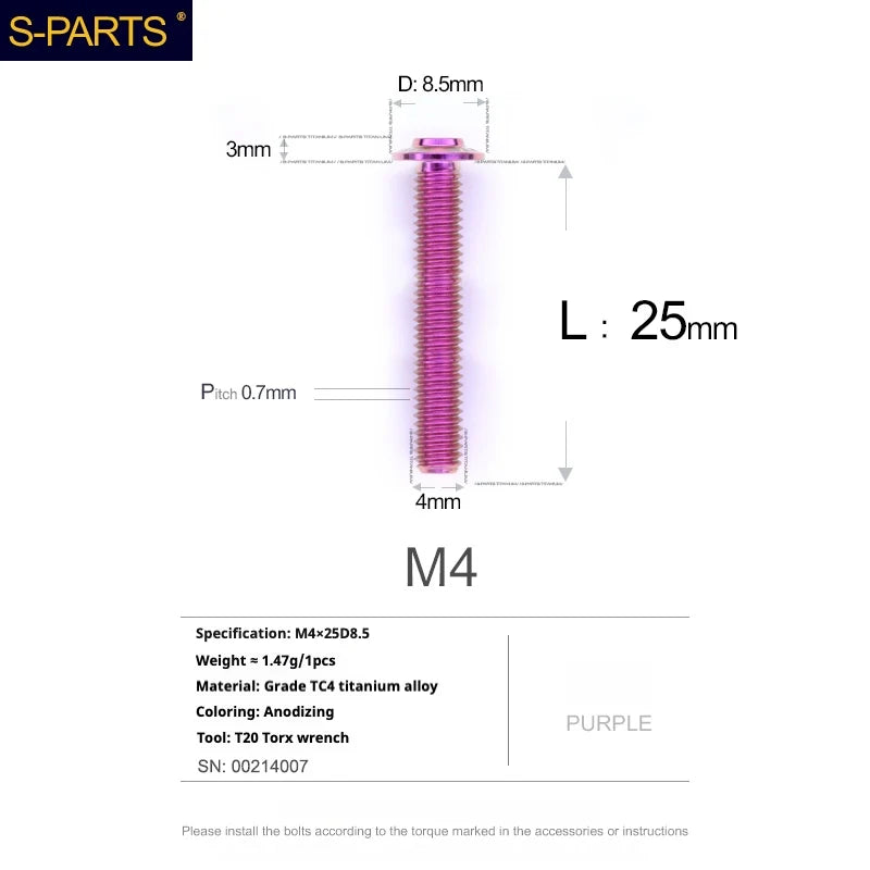 S-PARTS A3 Umbrella Head M4 Titanium Screws | L06-35mm D8.5 | Motorcycle / Car TC4 Bolts - Detail 66