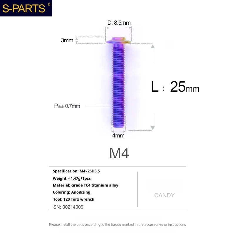S-PARTS A3 Umbrella Head M4 Titanium Screws | L06-35mm D8.5 | Motorcycle / Car TC4 Bolts - Detail 67