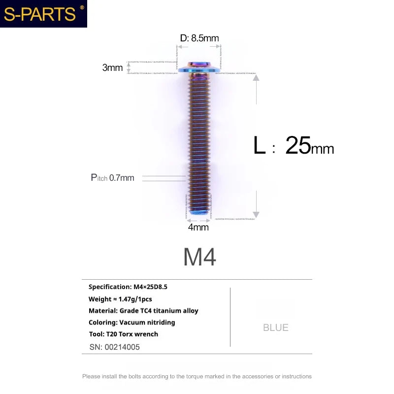 S-PARTS A3 Umbrella Head M4 Titanium Screws | L06-35mm D8.5 | Motorcycle / Car TC4 Bolts - Detail 68