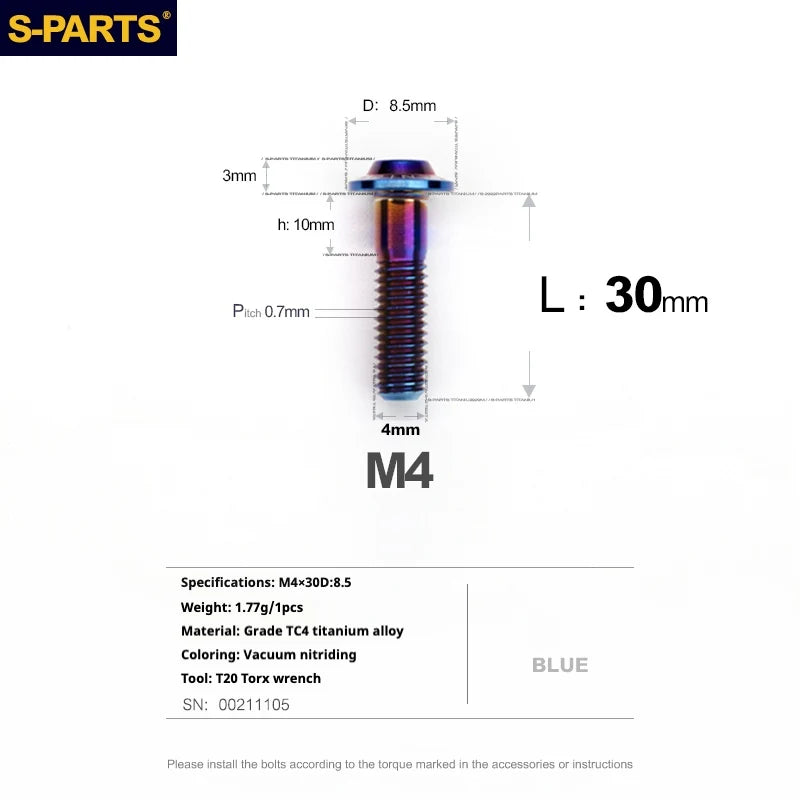 S-PARTS A3 Umbrella Head M4 Titanium Screws | L06-35mm D8.5 | Motorcycle / Car TC4 Bolts - Detail 70