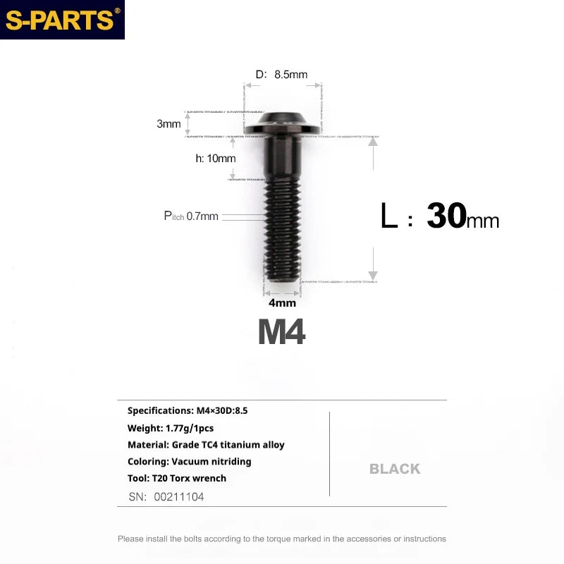 S-PARTS A3 Umbrella Head M4 Titanium Screws | L06-35mm D8.5 | Motorcycle / Car TC4 Bolts - Detail 73