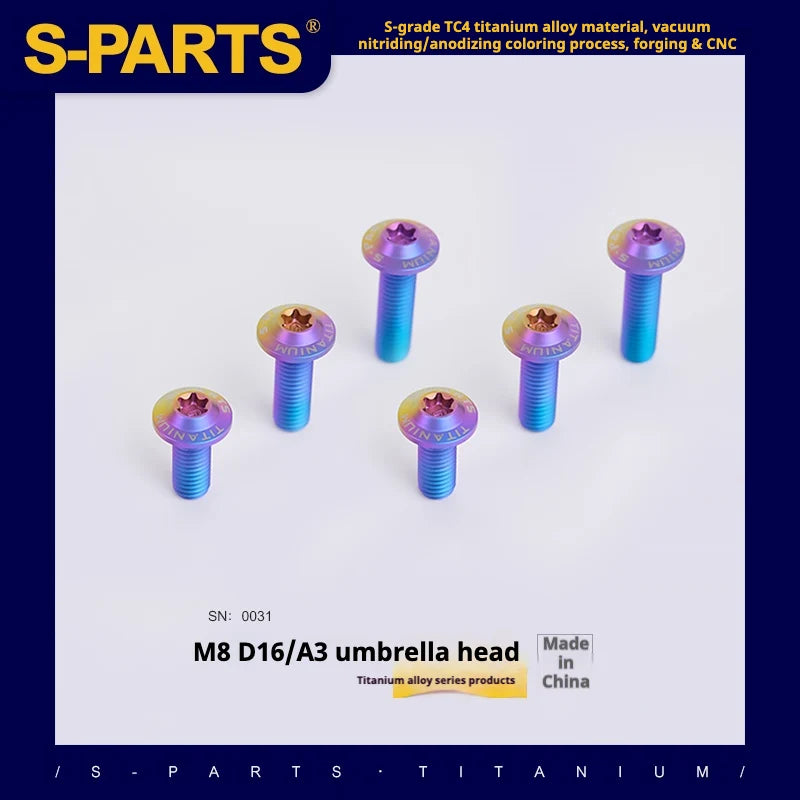 S-PARTS A3 Umbrella Head Series M8 L15-50mm D16 Titanium Screws for Bike | Motorcycle / Automotive