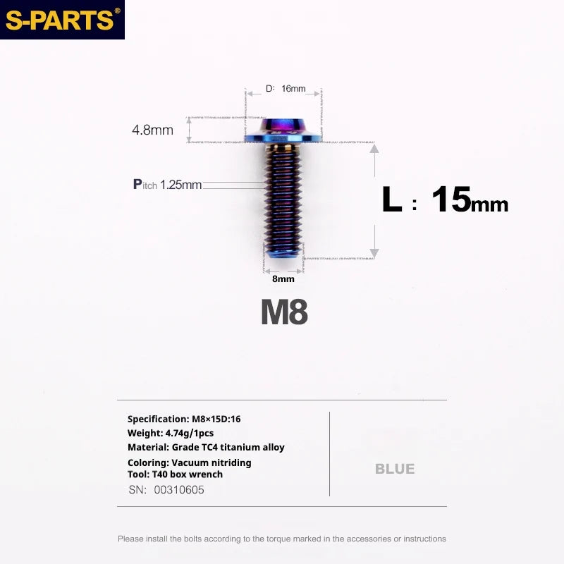 S-PARTS A3 Umbrella Head Series M8 L15-50mm D16 Titanium Screws for Bike | Motorcycle / Automotive - Detail 8