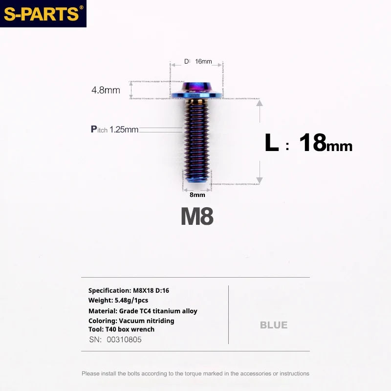 S-PARTS A3 Umbrella Head Series M8 L15-50mm D16 Titanium Screws for Bike | Motorcycle / Automotive - Detail 14
