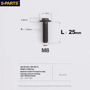 S-PARTS A3 Umbrella Head Series M8 L15-50mm D16 Titanium Screws for Bike | Motorcycle / Automotive - Detail 33