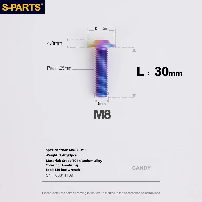 S-PARTS A3 Umbrella Head Series M8 L15-50mm D16 Titanium Screws for Bike | Motorcycle / Automotive - Detail 35