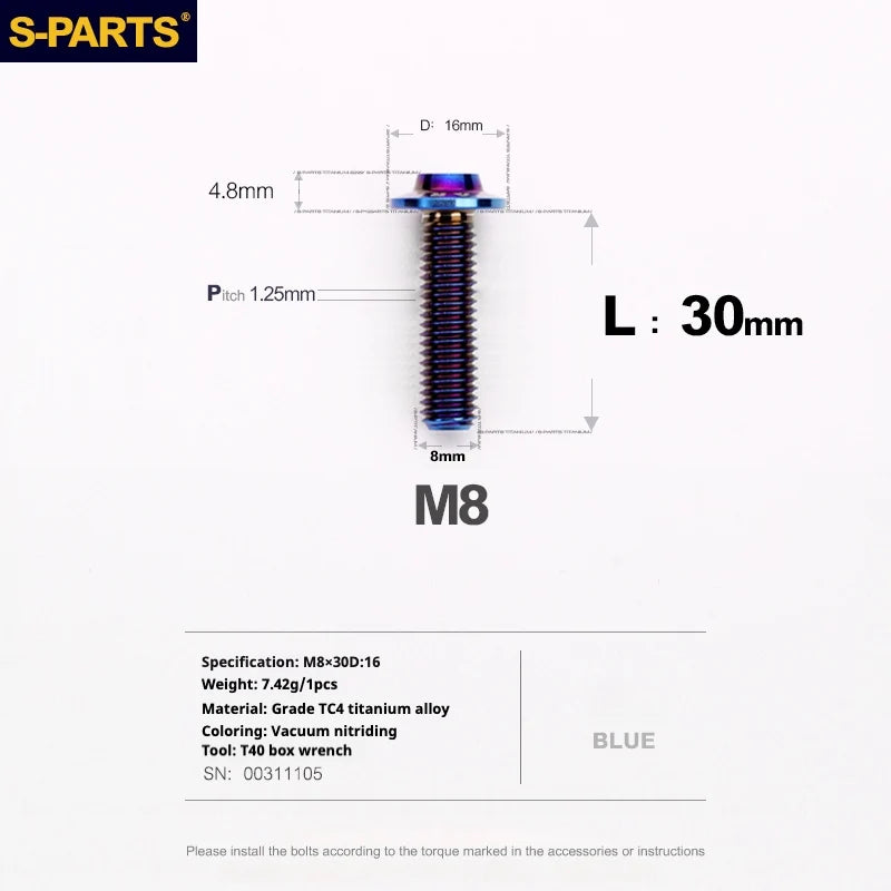 S-PARTS A3 Umbrella Head Series M8 L15-50mm D16 Titanium Screws for Bike | Motorcycle / Automotive - Detail 40