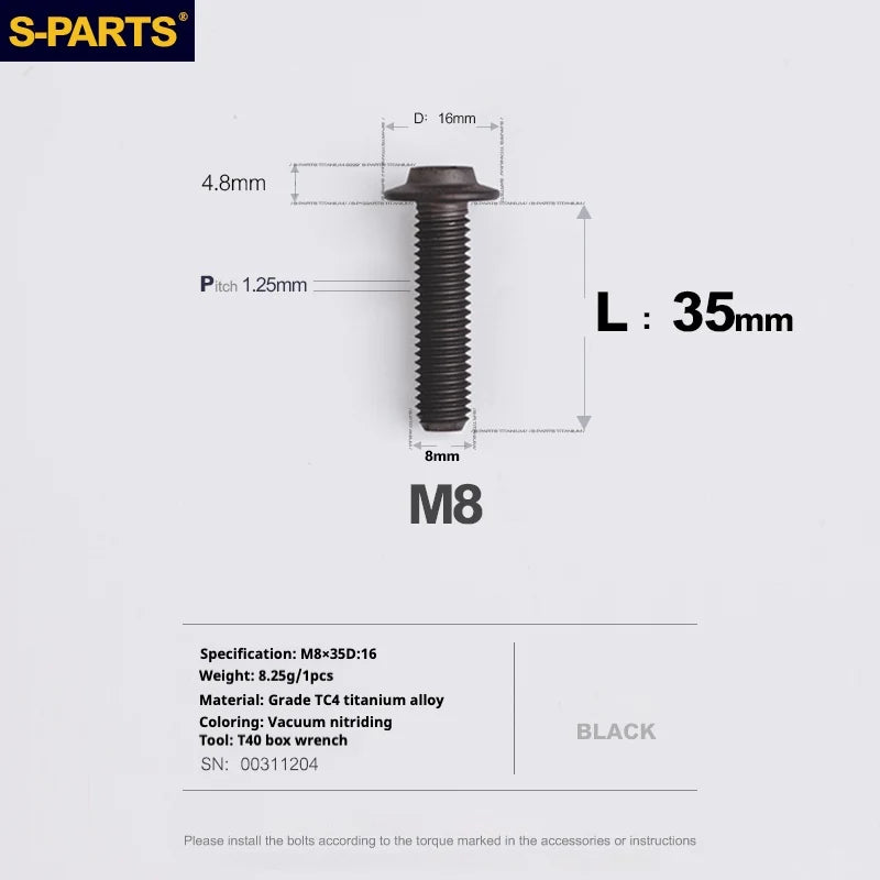 S-PARTS A3 Umbrella Head Series M8 L15-50mm D16 Titanium Screws for Bike | Motorcycle / Automotive - Detail 47