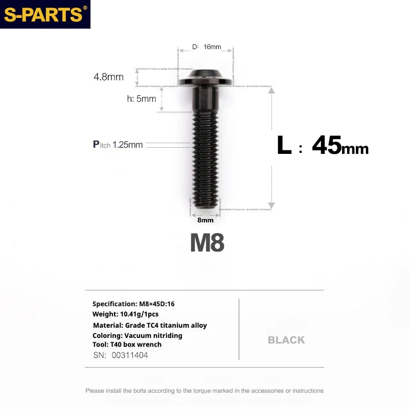 S-PARTS A3 Umbrella Head Series M8 L15-50mm D16 Titanium Screws for Bike | Motorcycle / Automotive - Detail 60