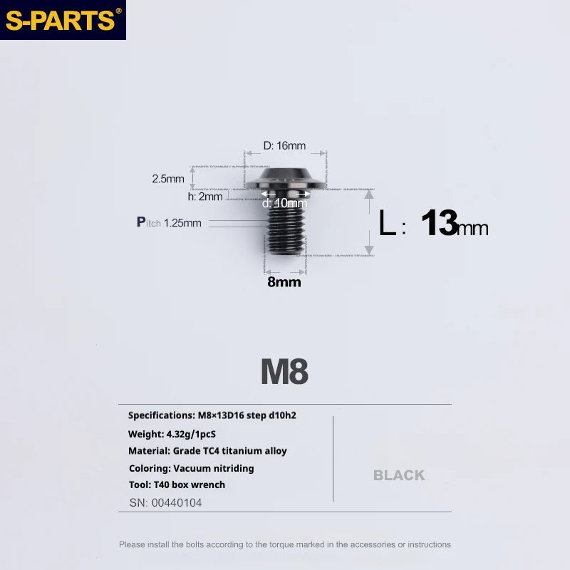S-PARTS A3 Umbrella Head Step Series M8 Black Titanium Screws for Bike | Motorcycle / Auto - Detail 6