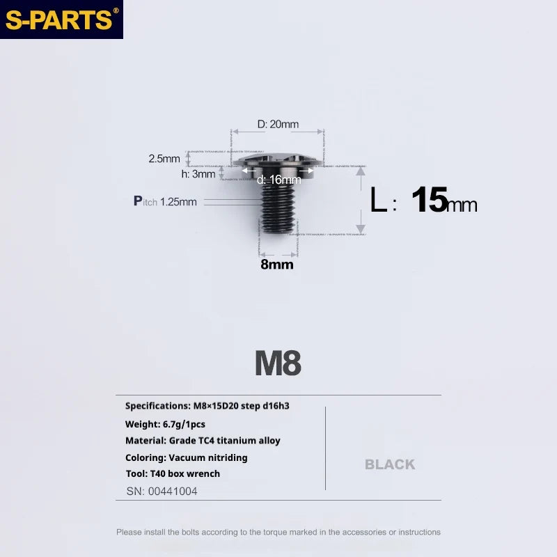 S-PARTS A3 Umbrella Head Step Series M8 Black Titanium Screws for Bike | Motorcycle / Auto - Detail 7