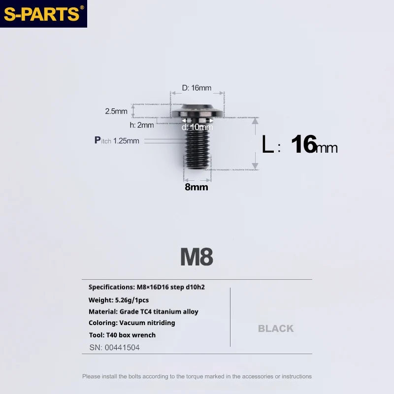 S-PARTS A3 Umbrella Head Step Series M8 Black Titanium Screws for Bike | Motorcycle / Auto - Detail 8