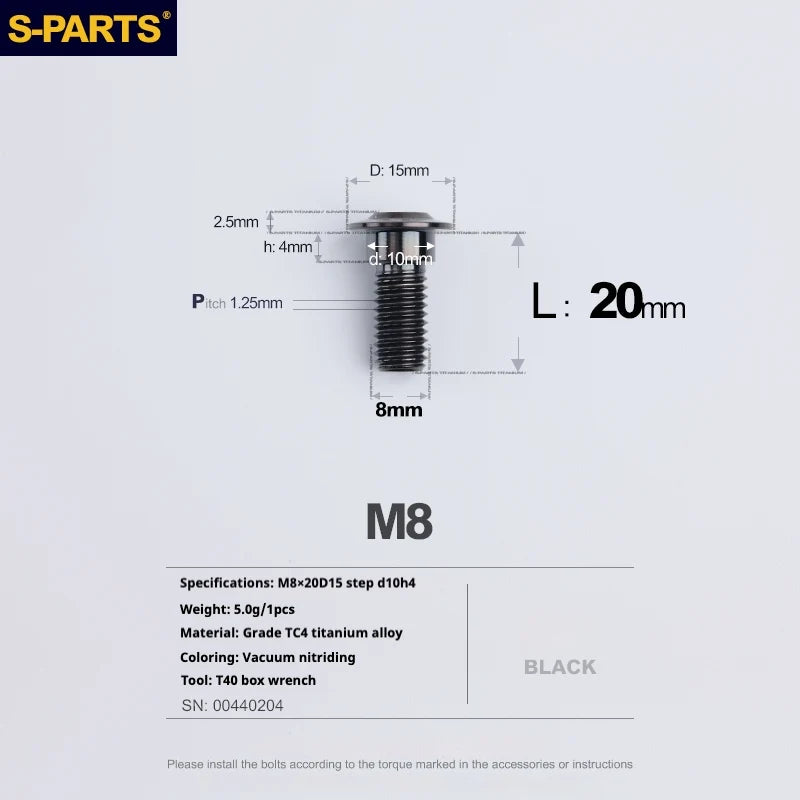 S-PARTS A3 Umbrella Head Step Series M8 Black Titanium Screws for Bike | Motorcycle / Auto - Detail 9