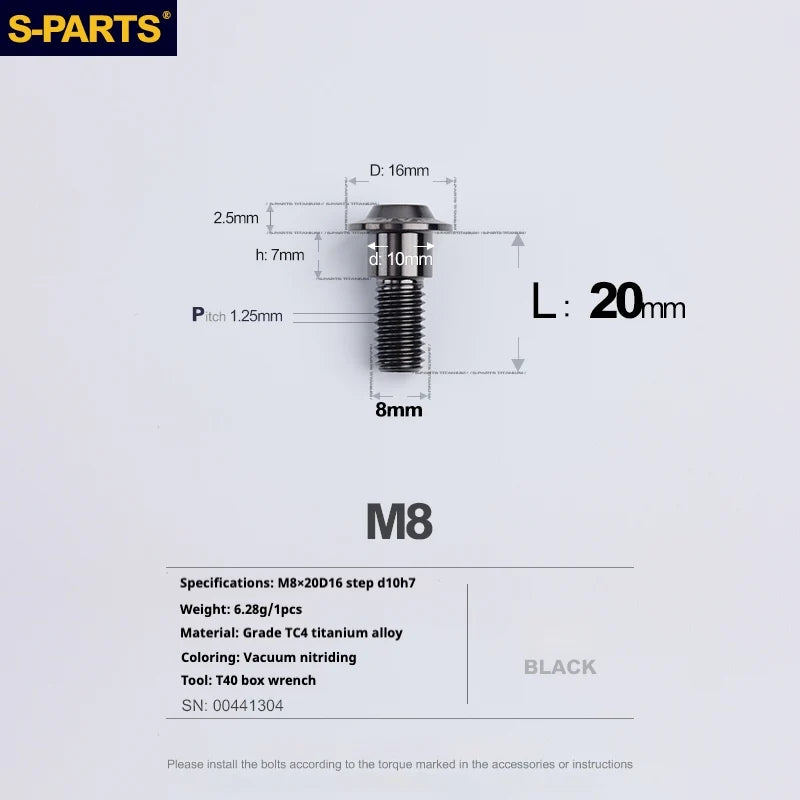 S-PARTS A3 Umbrella Head Step Series M8 Black Titanium Screws for Bike | Motorcycle / Auto - Detail 11