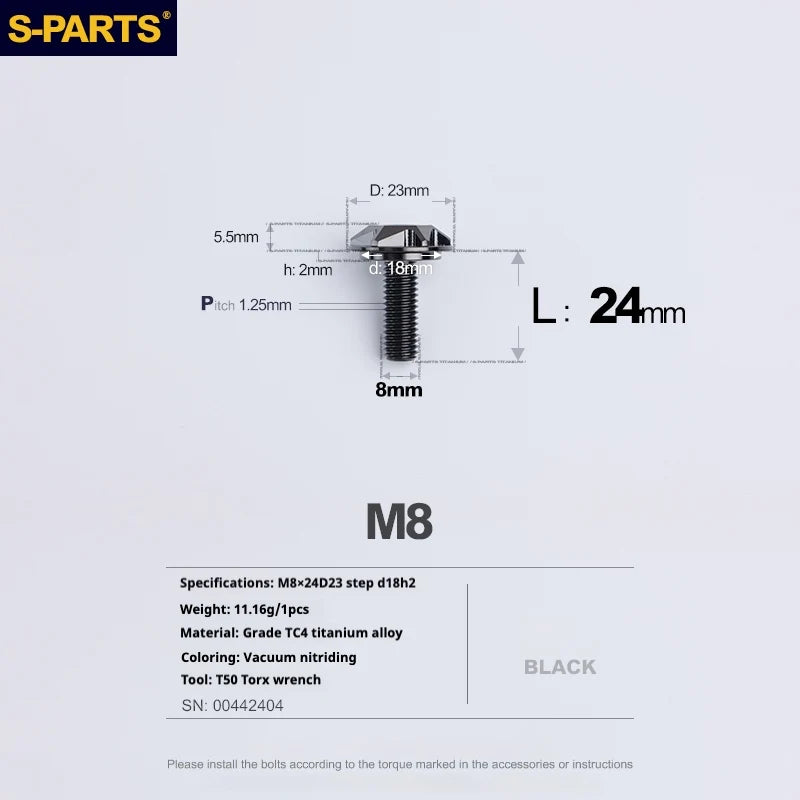 S-PARTS A3 Umbrella Head Step Series M8 Black Titanium Screws for Bike | Motorcycle / Auto - Detail 16