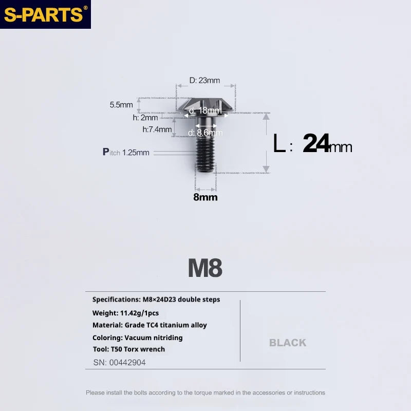 S-PARTS A3 Umbrella Head Step Series M8 Black Titanium Screws for Bike | Motorcycle / Auto - Detail 17