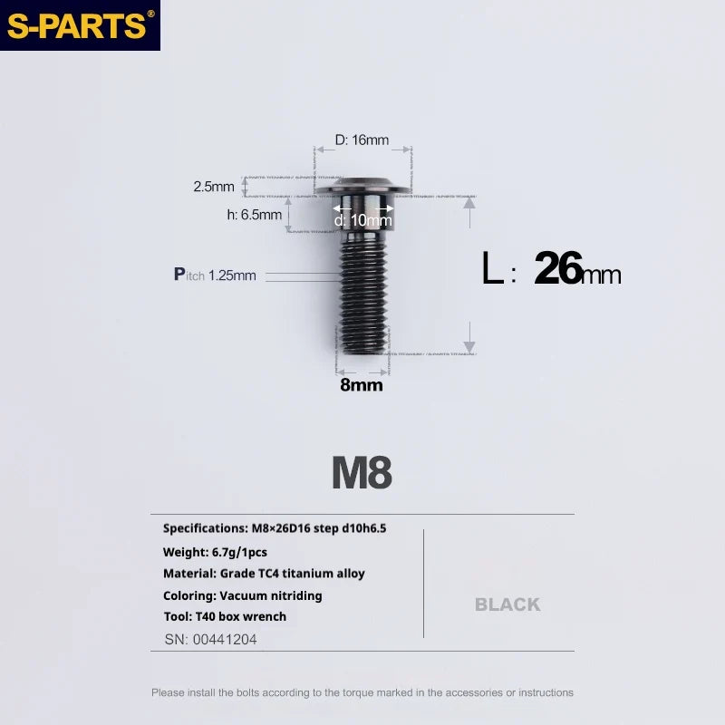 S-PARTS A3 Umbrella Head Step Series M8 Black Titanium Screws for Bike | Motorcycle / Auto - Detail 19