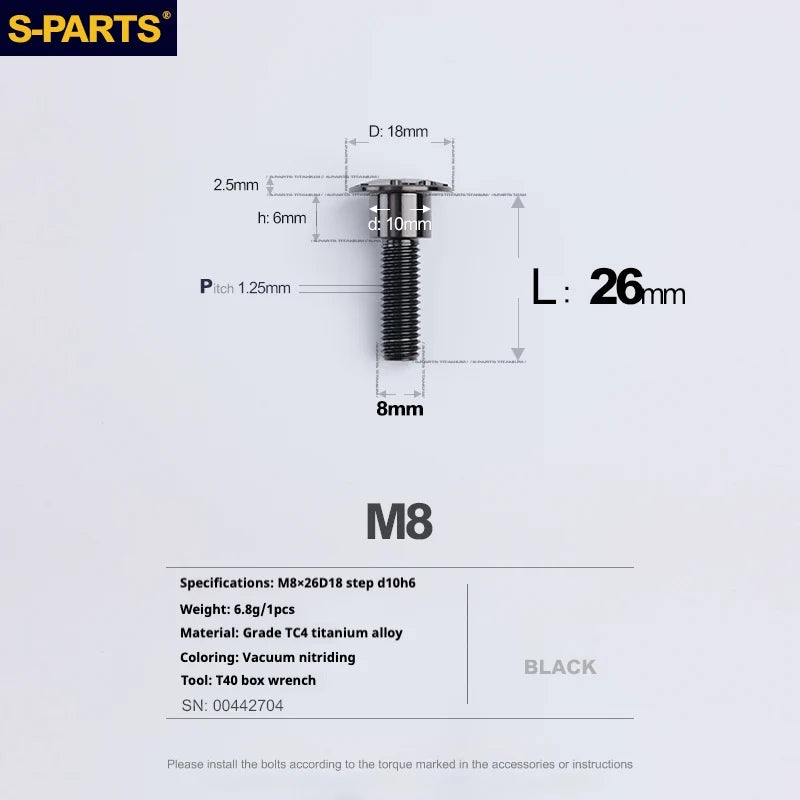 S-PARTS A3 Umbrella Head Step Series M8 Black Titanium Screws for Bike | Motorcycle / Auto - Detail 20