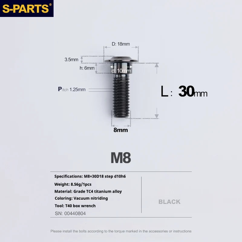 S-PARTS A3 Umbrella Head Step Series M8 Black Titanium Screws for Bike | Motorcycle / Auto - Detail 23