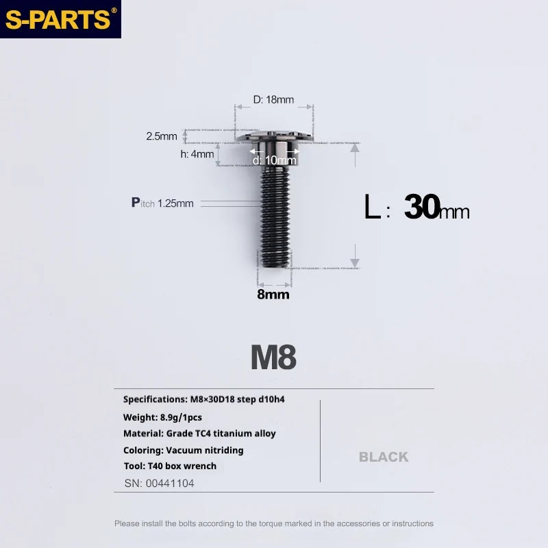 S-PARTS A3 Umbrella Head Step Series M8 Black Titanium Screws for Bike | Motorcycle / Auto - Detail 24