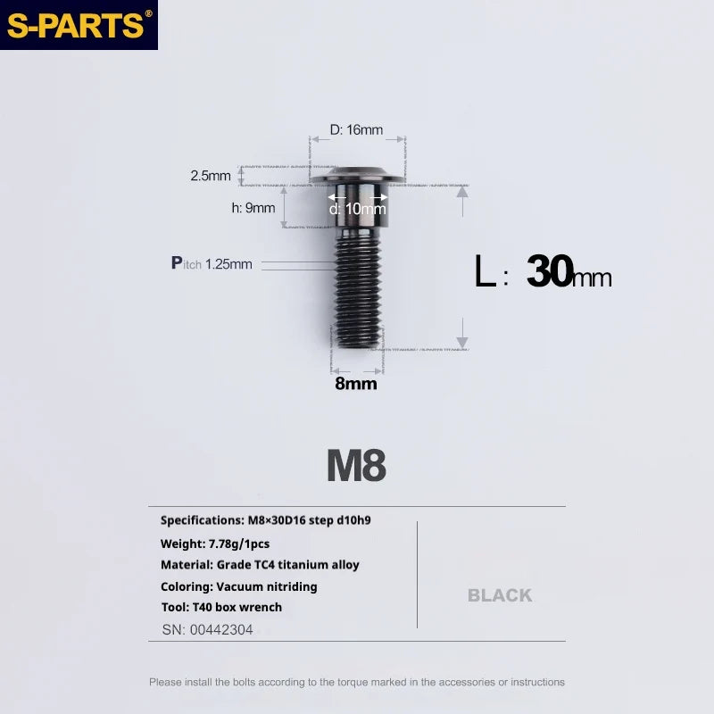 S-PARTS A3 Umbrella Head Step Series M8 Black Titanium Screws for Bike | Motorcycle / Auto - Detail 25