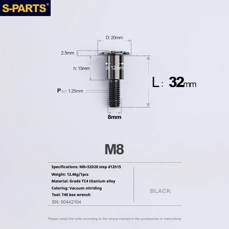 S-PARTS A3 Umbrella Head Step Series M8 Black Titanium Screws for Bike | Motorcycle / Auto - Detail 26