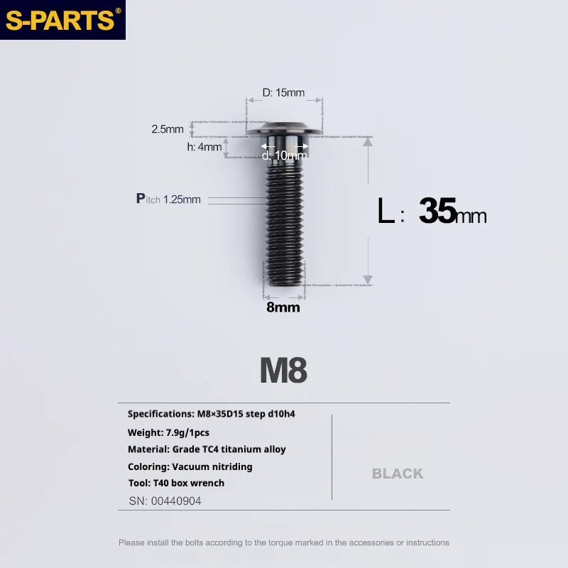 S-PARTS A3 Umbrella Head Step Series M8 Black Titanium Screws for Bike | Motorcycle / Auto - Detail 27