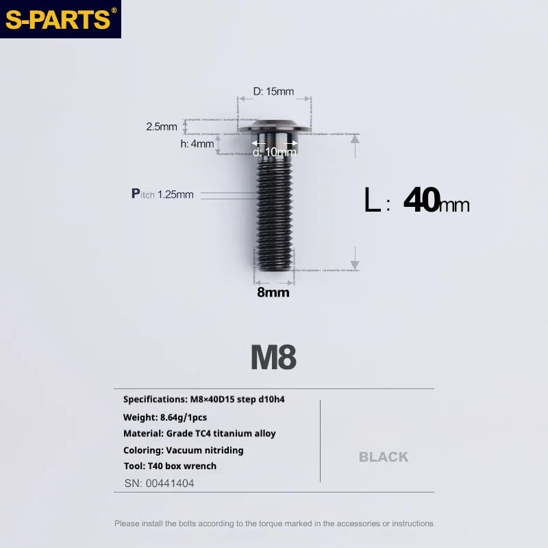 S-PARTS A3 Umbrella Head Step Series M8 Black Titanium Screws for Bike | Motorcycle / Auto - Detail 29