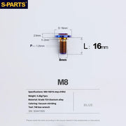 S-PARTS A3 Umbrella Head Step Series M8 Blue Titanium Screws for Bike | Motorcycle / Auto - Detail 8