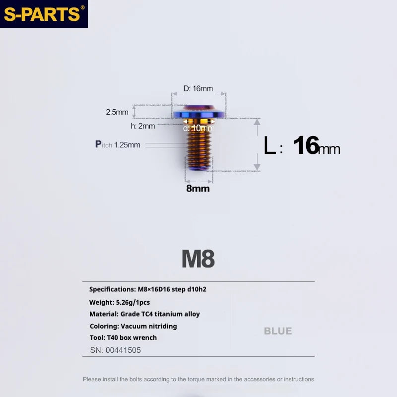 S-PARTS A3 Umbrella Head Step Series M8 Blue Titanium Screws for Bike | Motorcycle / Auto - Detail 8