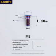 S-PARTS A3 Umbrella Head Step Series M8 Blue Titanium Screws for Bike | Motorcycle / Auto - Detail 9
