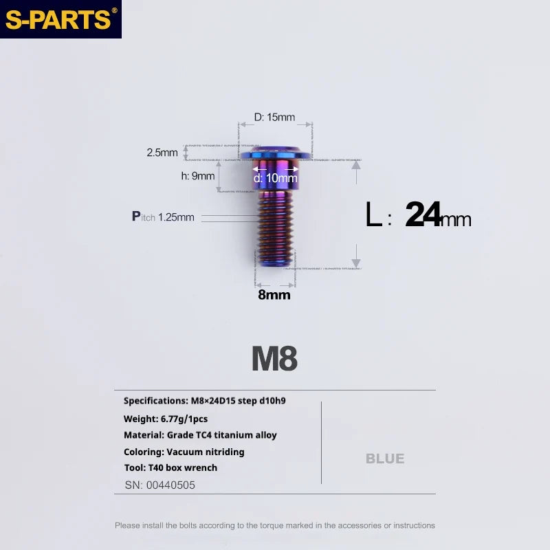 S-PARTS A3 Umbrella Head Step Series M8 Blue Titanium Screws for Bike | Motorcycle / Auto - Detail 13