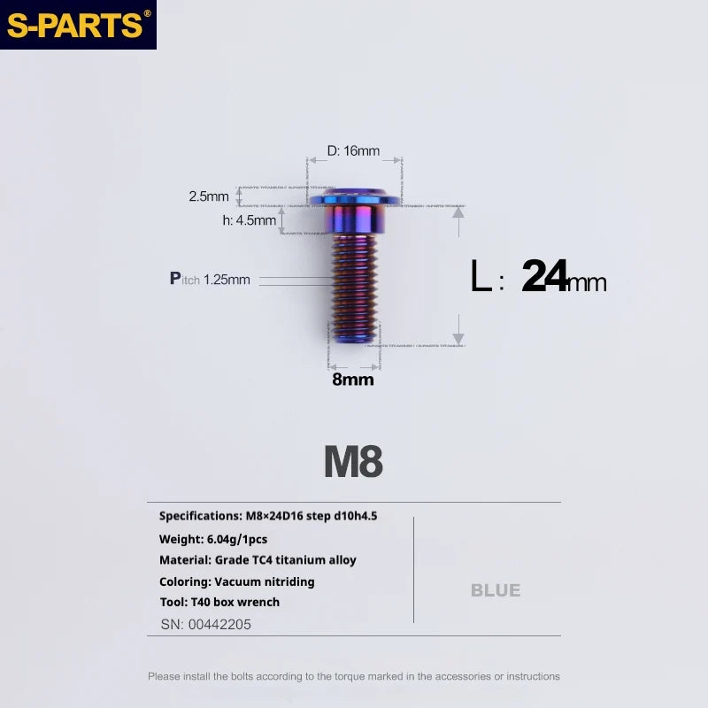 S-PARTS A3 Umbrella Head Step Series M8 Blue Titanium Screws for Bike | Motorcycle / Auto - Detail 15