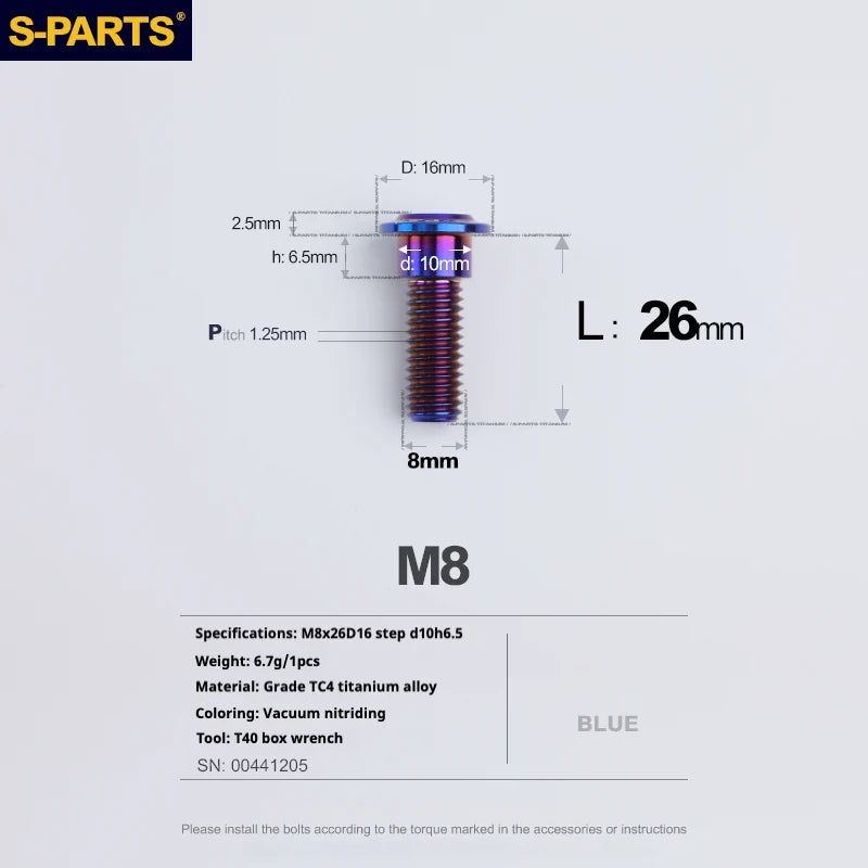 S-PARTS A3 Umbrella Head Step Series M8 Blue Titanium Screws for Bike | Motorcycle / Auto - Detail 19