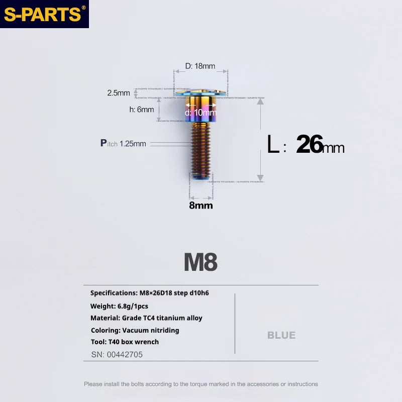 S-PARTS A3 Umbrella Head Step Series M8 Blue Titanium Screws for Bike | Motorcycle / Auto - Detail 20
