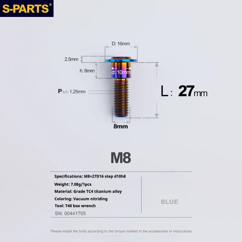 S-PARTS A3 Umbrella Head Step Series M8 Blue Titanium Screws for Bike | Motorcycle / Auto - Detail 21