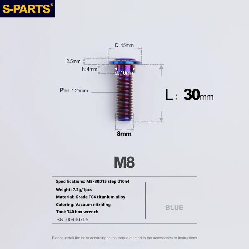 S-PARTS A3 Umbrella Head Step Series M8 Blue Titanium Screws for Bike | Motorcycle / Auto - Detail 22