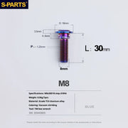 S-PARTS A3 Umbrella Head Step Series M8 Blue Titanium Screws for Bike | Motorcycle / Auto - Detail 23