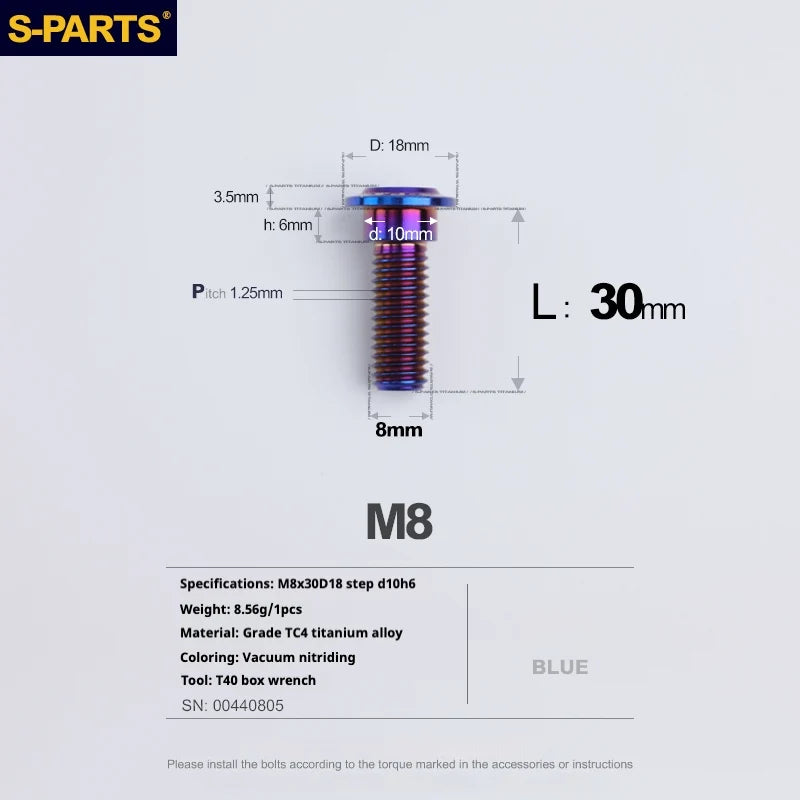 S-PARTS A3 Umbrella Head Step Series M8 Blue Titanium Screws for Bike | Motorcycle / Auto - Detail 23