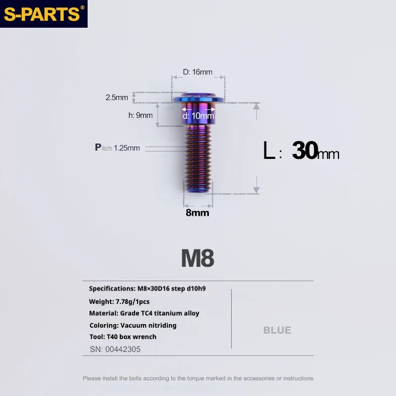 S-PARTS A3 Umbrella Head Step Series M8 Blue Titanium Screws for Bike | Motorcycle / Auto - Detail 25
