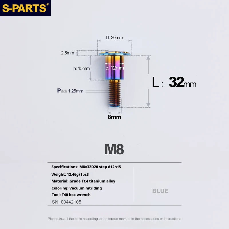S-PARTS A3 Umbrella Head Step Series M8 Blue Titanium Screws for Bike | Motorcycle / Auto - Detail 26
