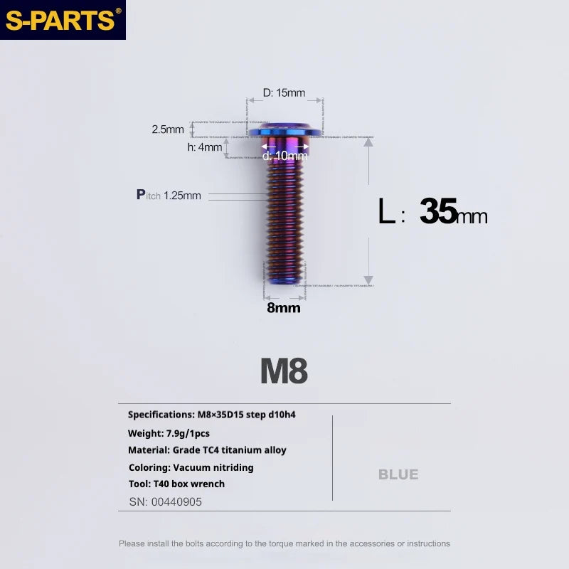 S-PARTS A3 Umbrella Head Step Series M8 Blue Titanium Screws for Bike | Motorcycle / Auto - Detail 27
