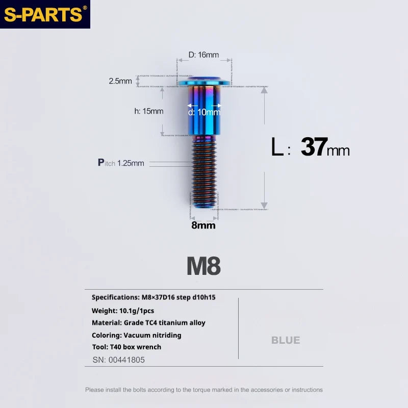 S-PARTS A3 Umbrella Head Step Series M8 Blue Titanium Screws for Bike | Motorcycle / Auto - Detail 28