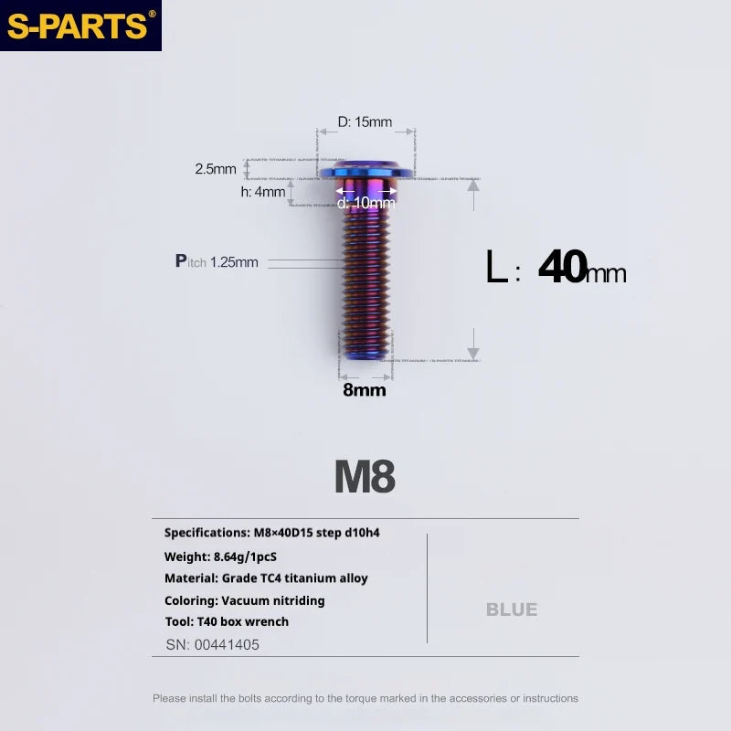 S-PARTS A3 Umbrella Head Step Series M8 Blue Titanium Screws for Bike | Motorcycle / Auto - Detail 29