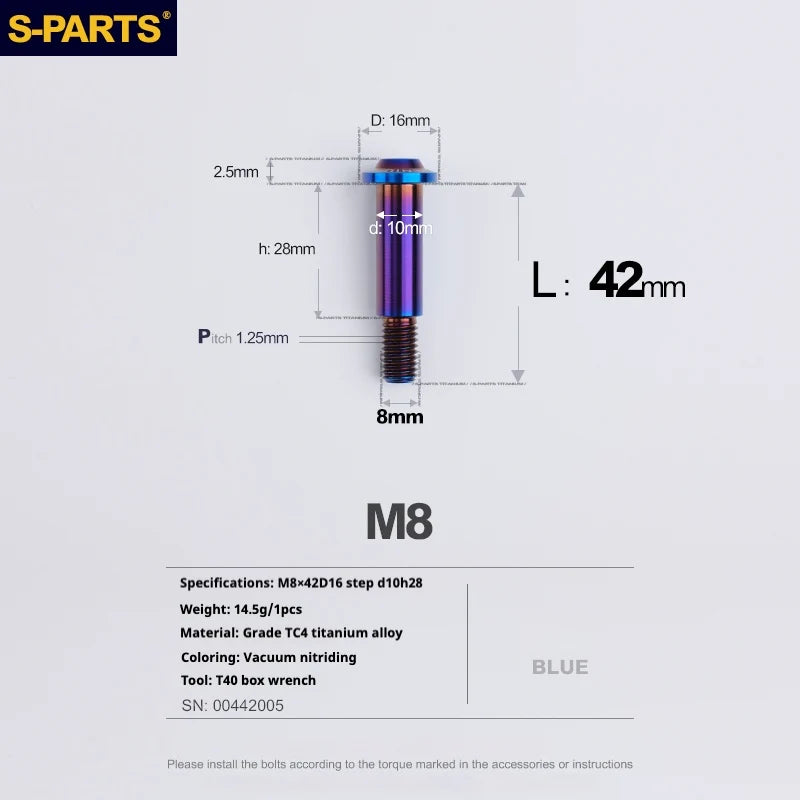 S-PARTS A3 Umbrella Head Step Series M8 Blue Titanium Screws for Bike | Motorcycle / Auto - Detail 30
