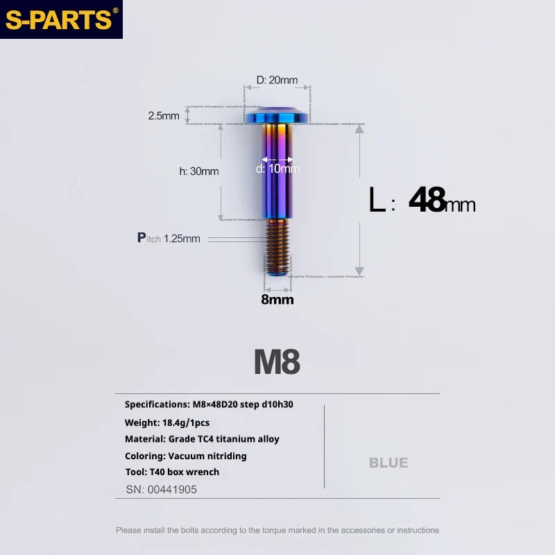 S-PARTS A3 Umbrella Head Step Series M8 Blue Titanium Screws for Bike | Motorcycle / Auto - Detail 31