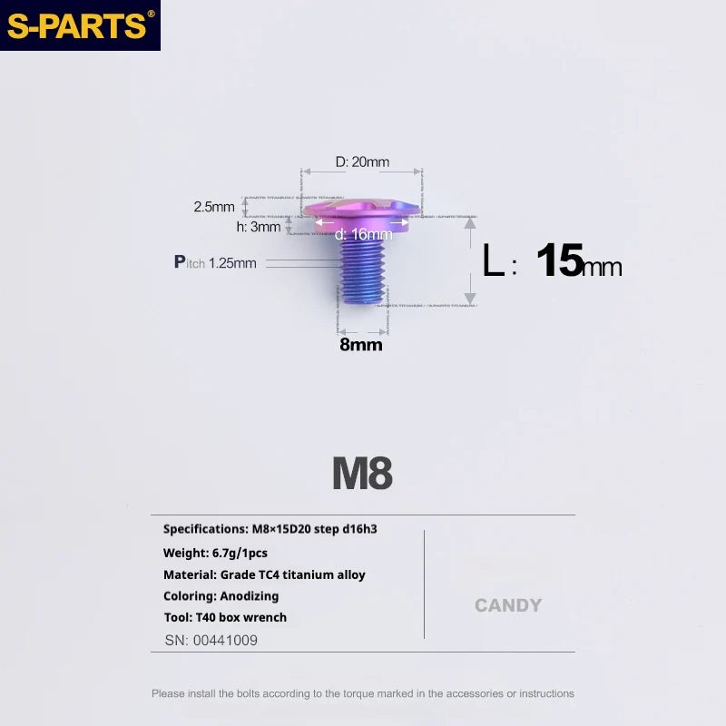 S-PARTS A3 Umbrella Head Step Series M8 Candy Color Titanium Screws for Bike | Motorcycle / Auto - Detail 7