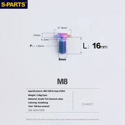 S-PARTS A3 Umbrella Head Step Series M8 Candy Color Titanium Screws for Bike | Motorcycle / Auto - Detail 8